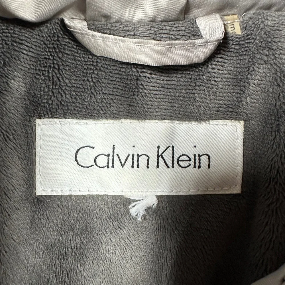 Calvin Klein Womens Puffer Jacket Taupe Gray Fleece Lined Quilted CWJ05100 M